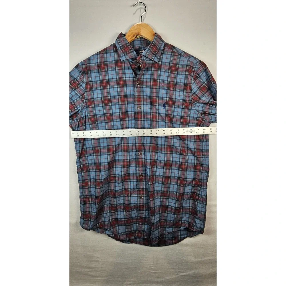 Polo Ralph Lauren Classic Fit Plaid Shirt Mens M Blue‎ Red Cotton Preppy